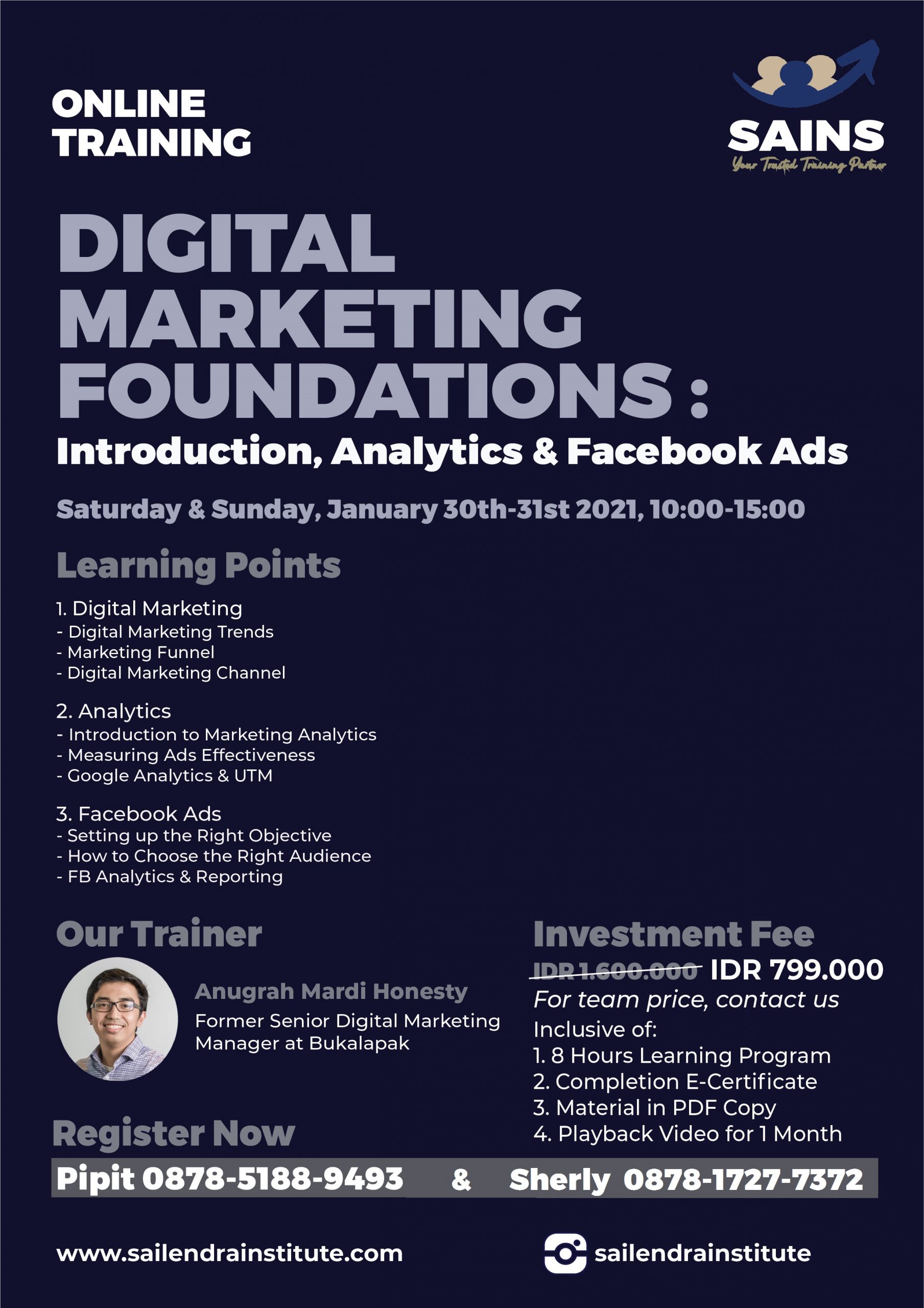 Training Digital Marketing Foundations : Introduction, Analytics & FB Ads – Online by Sailendra Institute