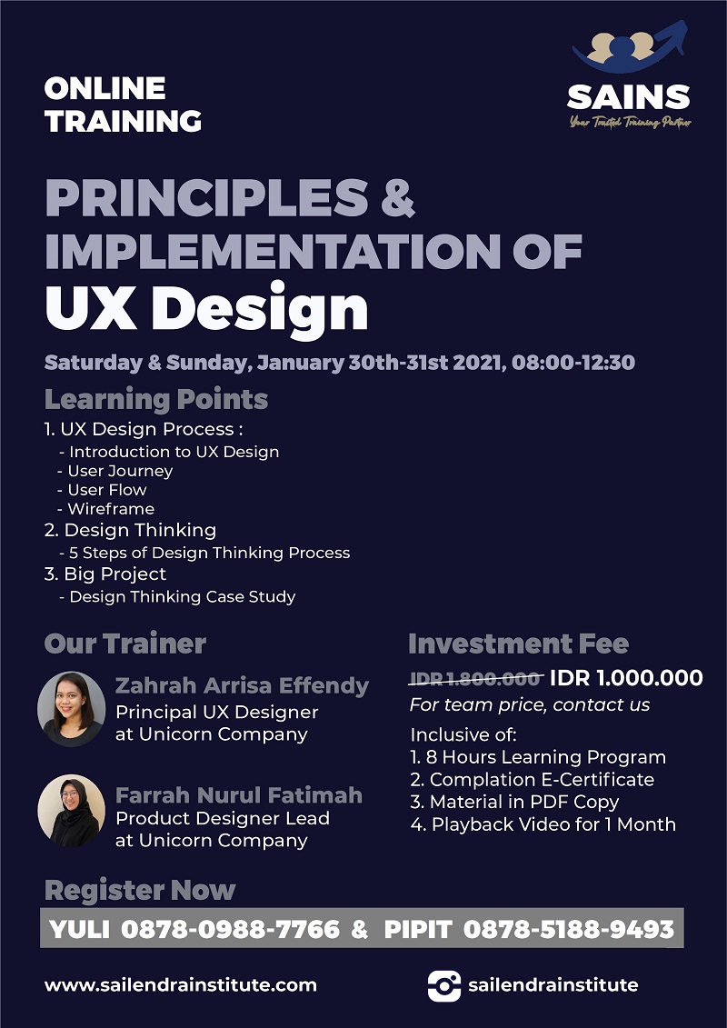 Training Principles & Implementation of UX DESIGN – Online by Sailendra Institute