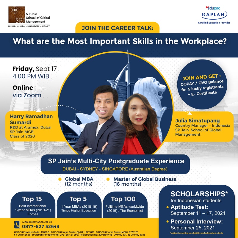 Free Webinar : CAREER TALK: What is the Most Important Skills in the Workplace? - SP Jain School of Global Management 