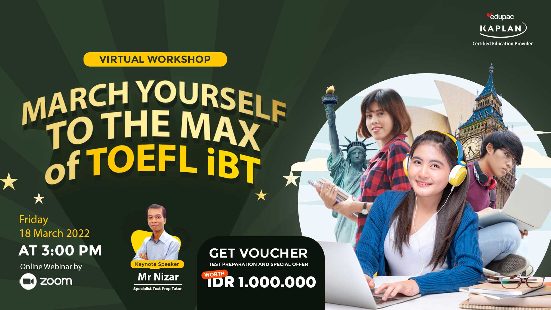 Webinar Free Virtual Workshop "March Yourself to The Max of TOEFL iBT" 