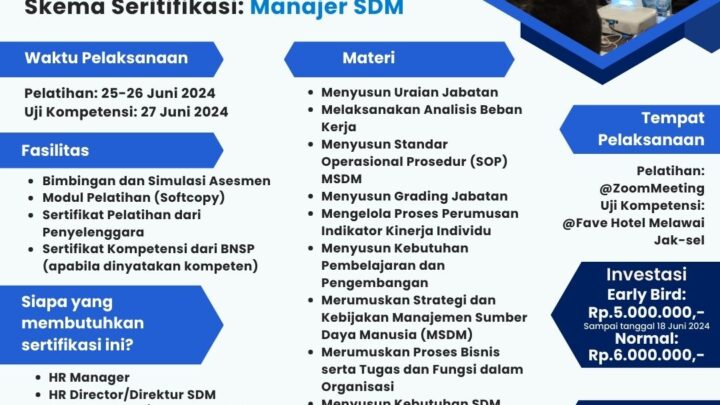 Pelatihan dan Setifikasi BNSP (Skema Sertifikasi: Manajer SDM)